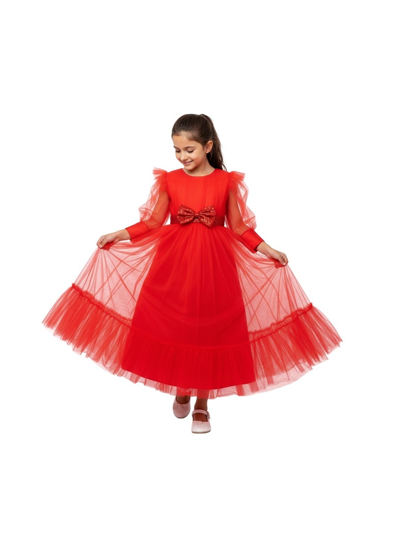 D'Daniela Bow Detailed Princess Maxi Dress Red - Image 2